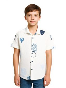 CAVIO - Blue Boys Half Sleeves All-Over Floral Printed Shirt