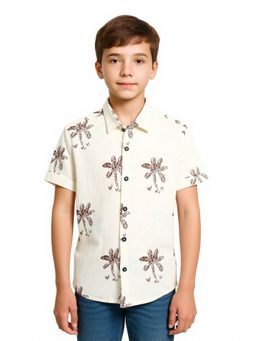 CAVIO - Brown Boys Half Sleeves All-Over Floral Printed Shirt