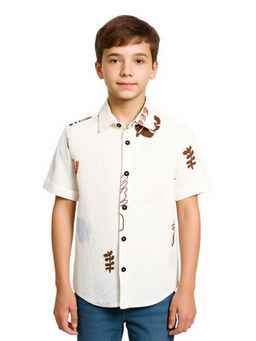 CAVIO - Brown Boys Half Sleeves All-Over Floral Printed Shirt