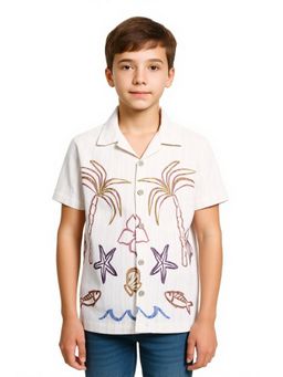 CAVIO - White Boys Half Sleeves Beach Printed Casual Shirt