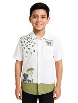 CAVIO - White Boys Nature-Inspired Placement Print Shirt