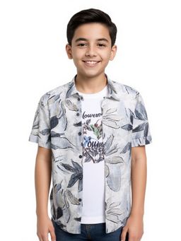 CHARCHIT - Grey Boys Half Sleeves Floral Printed Casual Shirt with T-Shirt