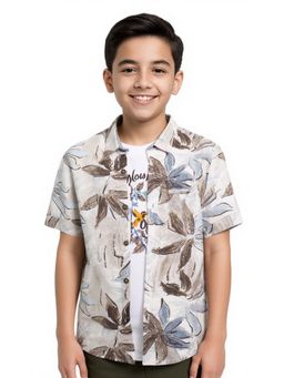 CHARCHIT - Brown Boys Half Sleeves Floral Printed Casual Shirt with T-Shirt