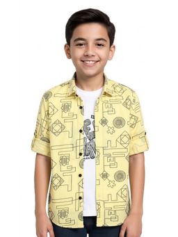 CAVIO - Yellow Boys Printed Short Sleeve Casual Shirt with T-Shirt