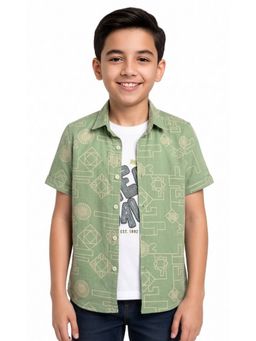 CAVIO - Green Boys Printed Short Sleeve Casual Shirt with T-Shirt