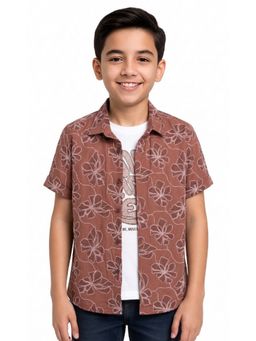 CAVIO - Brown Boys Printed Short Sleeve Casual Shirt with T-Shirt