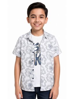 CAVIO - White Boys Printed Short Sleeve Casual Shirt with T-Shirt