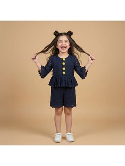 BYB Premium - Navy Blue Girls Lace Ruffle Top and Shorts