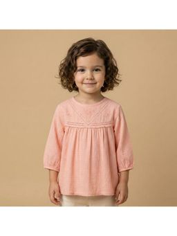 BYB Premium - Girls Peach Embroidered Cotton Top