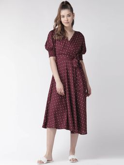 Twenty Dresses by Nykaa Fashion - Maroon Living The Polka Life Midi Dress