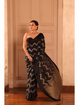 KAVVYA - Silk Handloom Saree with Unstitched Blouse - Black