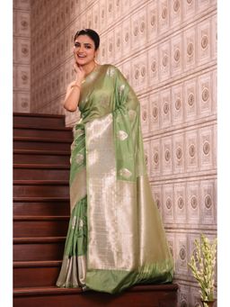 KAVVYA - Silk Handloom Saree with Unstitched Blouse - Green