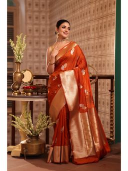 KAVVYA - Silk Handloom Saree with Unstitched Blouse - Rust