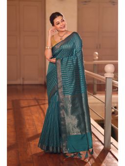 KAVVYA - Silk Handloom Saree with Unstitched Blouse - Blue