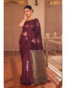 KAVVYA - Silk Handloom Saree with Unstitched Blouse - Wine
