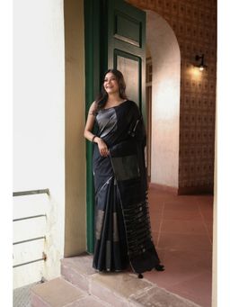 KAVVYA - Silk Handloom Saree with Unstitched Blouse - Black