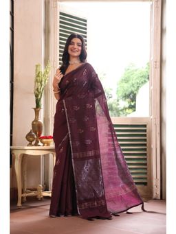 KAVVYA - Silk Handloom Saree with Unstitched Blouse - Purple
