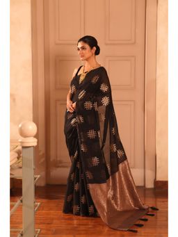 KAVVYA - Silk Handloom Saree with Unstitched Blouse - Black