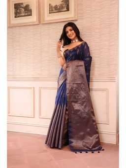 KAVVYA - Silk Handloom Saree with Unstitched Blouse - Navy Blue