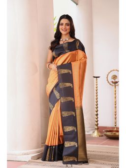 KAVVYA - Silk Handloom Saree with Unstitched Blouse - Orange