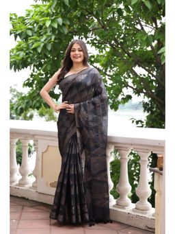 KAVVYA - Silk Handloom Saree with Unstitched Blouse - Black