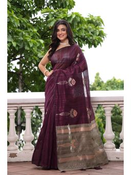 KAVVYA - Silk Handloom Saree with Unstitched Blouse - Purple