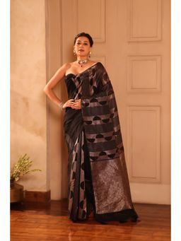 KAVVYA - Silk Handloom Saree with Unstitched Blouse - Black