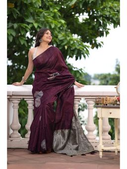KAVVYA - Silk Handloom Saree with Unstitched Blouse - Purple