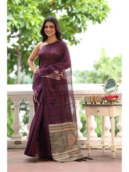 KAVVYA - Silk Handloom Saree with Unstitched Blouse - Purple