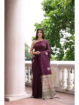 KAVVYA - Silk Handloom Saree with Unstitched Blouse - Purple