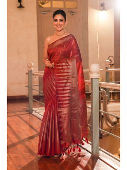 KAVVYA - Silk Handloom Saree with Unstitched Blouse - Red