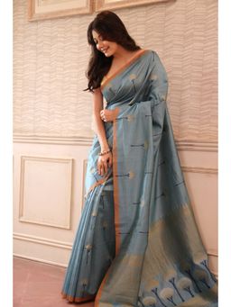 KAVVYA - Silk Handloom Saree with Unstitched Blouse - Blue