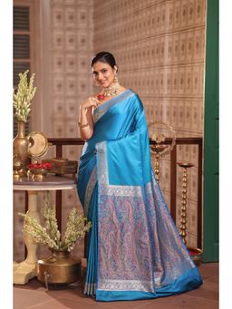 KAVVYA - Silk Handloom Saree with Unstitched Blouse - Blue