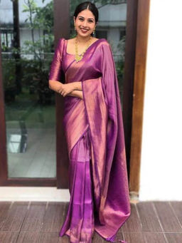 Varanga - Women Banarasi Saree with Unstitched Blouse- Purple