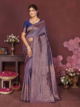Varanga - Women Banarasi Saree with Unstitched Blouse- Blue