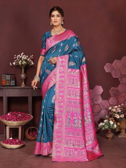 Varanga - Women Banarasi Saree with Unstitched Blouse- Blue