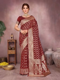 Varanga - Women Banarasi Saree with Unstitched Blouse- Maroon