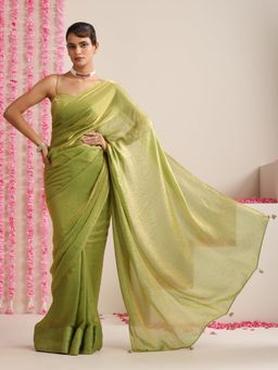 Swtantra - Mehndi Muse Green Drape Saree with Unstitched Blouse