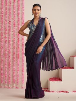 Swtantra - Pre-Draped Dual Shade Blue Metallic Satin Saree with Unstitched Blouse