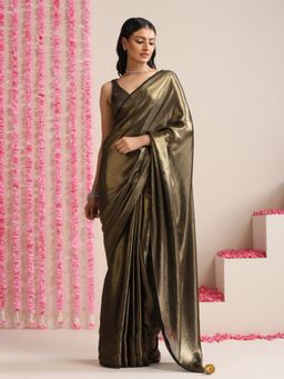 Swtantra - Black Gold Saree with Unstitched Blouse