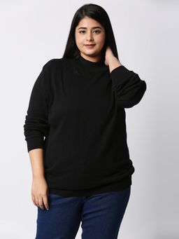 Style Quotient - Women Black Solid Cotton Casual Knitted Pullover