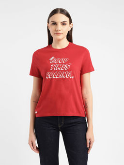 Levi's - Women Red Cotton Crew Neck Graphic Printed T-Shirt