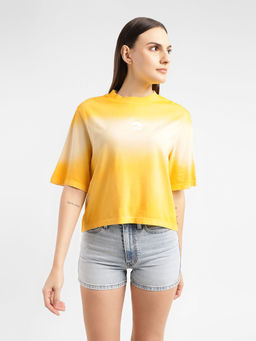 Levi's - Women Yellow Cotton Round Neck Tie & Dye T-Shirt