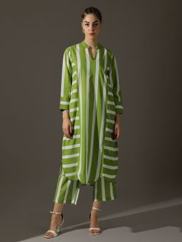 Dora Dori - Relaxed Fit Striped Pure Cotton V-Neck Kurta And Trouser Sets