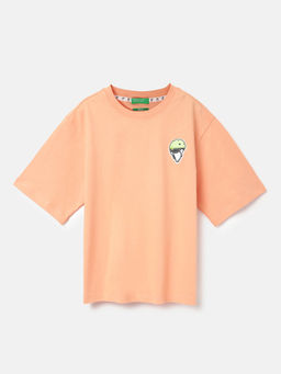 United Colors of Benetton - Boxy Fit Round Neck Printed Peach T-Shirt