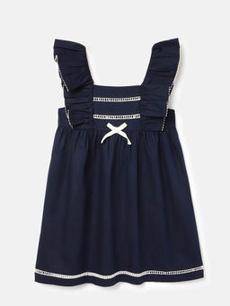 United Colors of Benetton - Regular Fit Square Neck Solid Blue Knee length Dress