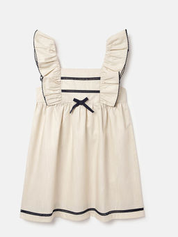 United Colors of Benetton - Regular Fit Square Neck Solid Beige Knee length Dress