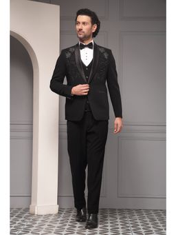 Soniya G - Black Men Cotton Blend Blazer with Waistcoat, Shirt, Pant and Bow Tie