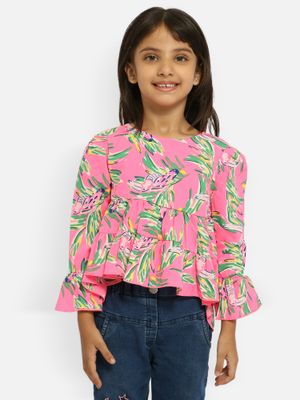 Nautinati Girls Floral Print Puff Sleeve Fit and Flare Top