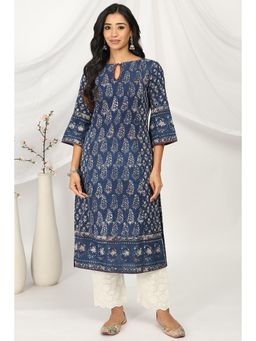 TAHILIYA - Blue Red Straight Sanganeri Kurta